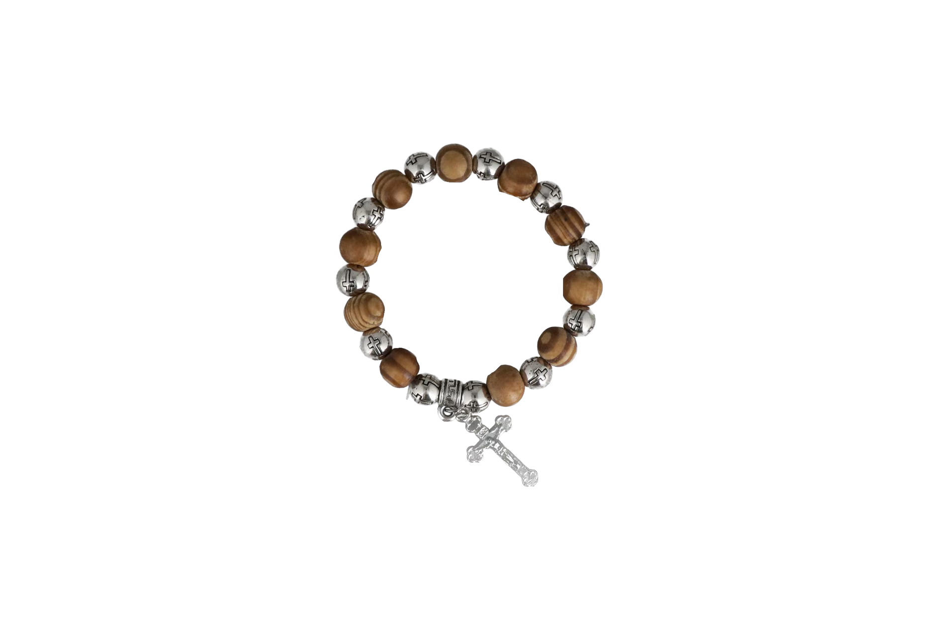 WOOD BEADS BRACELET WITH CORSS PENDANT 